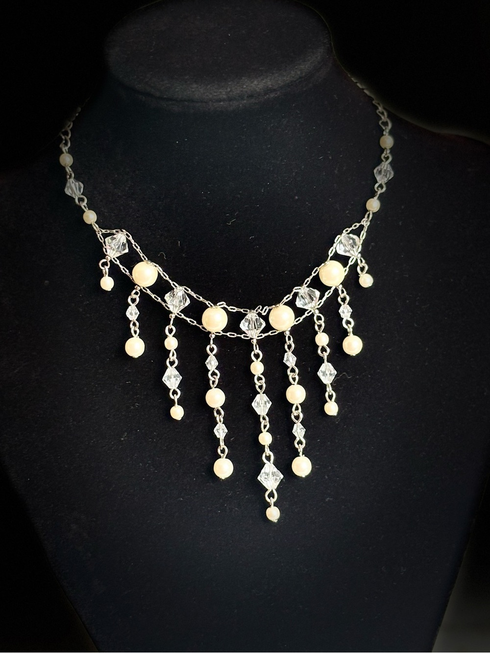 2000 Avon Victorian Pearlesque Pearl & Crystal Fringe Choker NIB | Bridal